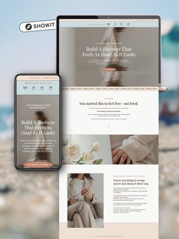 Modern Showit Sales Page add on template displayed on a clean white background.